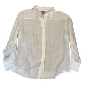 New Small Vince Camuto White Rhinestone Embellished Button Front Shirt